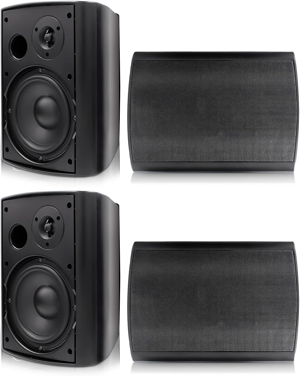 Herdio 6.5 inch 800W Outdoor Bluetooth Speakers Waterproof Wall Mounted Sound System with Multifunctional Amplifier, Powerful Bass & Stereo Sound, Easy to Install, for Patio Deck Porch (2 Pairs Black)
