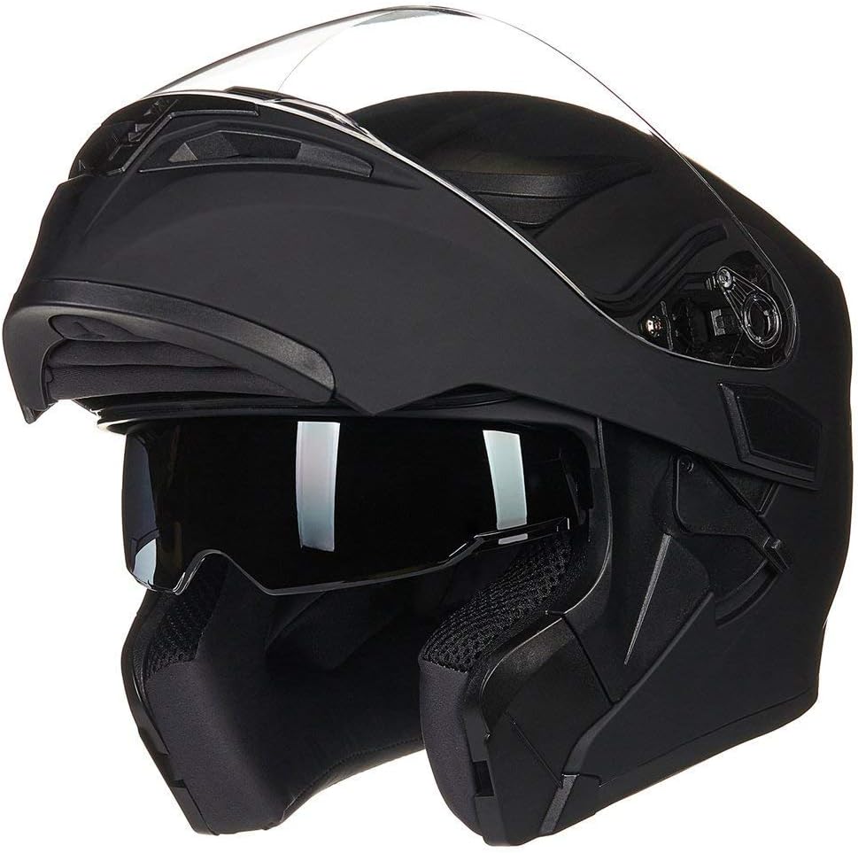 ILM Motorcycle Dual Visor Flip up Modular Full Face Helmet DOT LED Light Model 902L (M, Matte Black - LED)