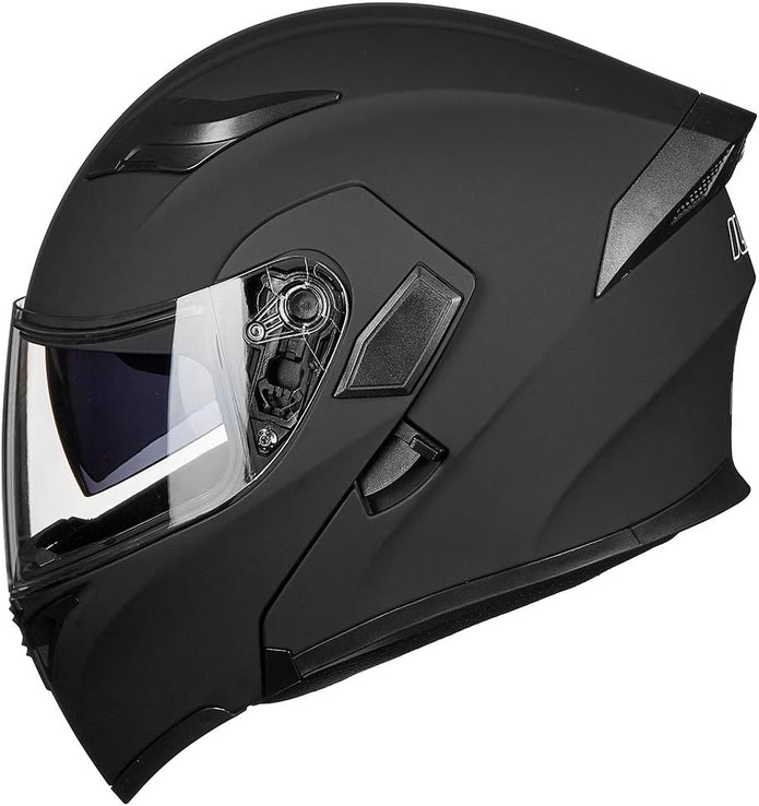 ILM Motorcycle Dual Visor Flip up Modular Full Face Helmet DOT LED Light Model 902L (M, Matte Black - LED)