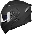 ILM Motorcycle Dual Visor Flip up Modular Full Face Helmet DOT LED Light Model 902L (M, Matte Black - LED)