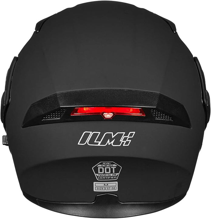 ILM Motorcycle Dual Visor Flip up Modular Full Face Helmet DOT LED Light Model 902L (M, Matte Black - LED)