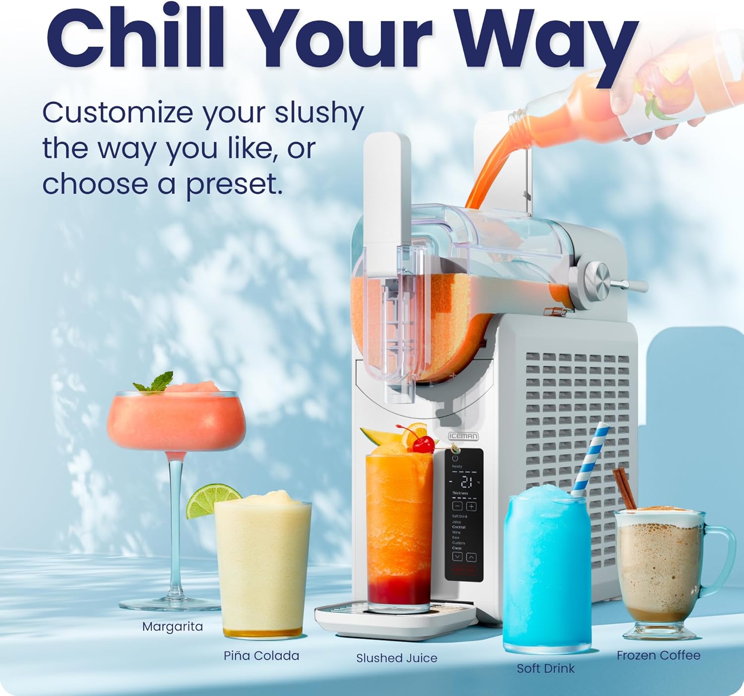 NEW / OPEN BOX Iceman by Chefman Slush-Ease Slushie Machine, 48oz Liquid Capacity Frozen Drink Maker & Slushy Machine with 5 Presets and LED Display