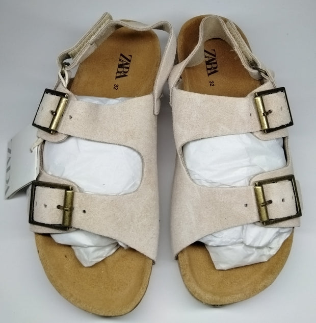 ZARA Neutral Leather Sandals • Big Kid