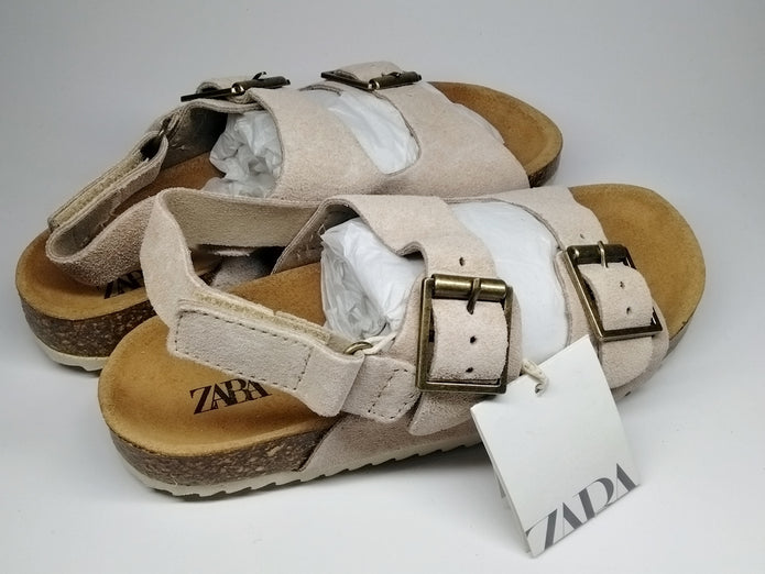 ZARA Neutral Leather Sandals • Big Kid