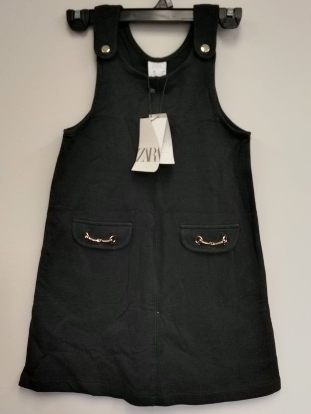 Zara Kids Black Sleeveless Girls Dress with Gold Detail
