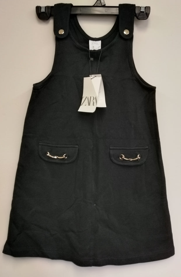 Zara Kids Black Sleeveless Girls Dress with Gold Detail
