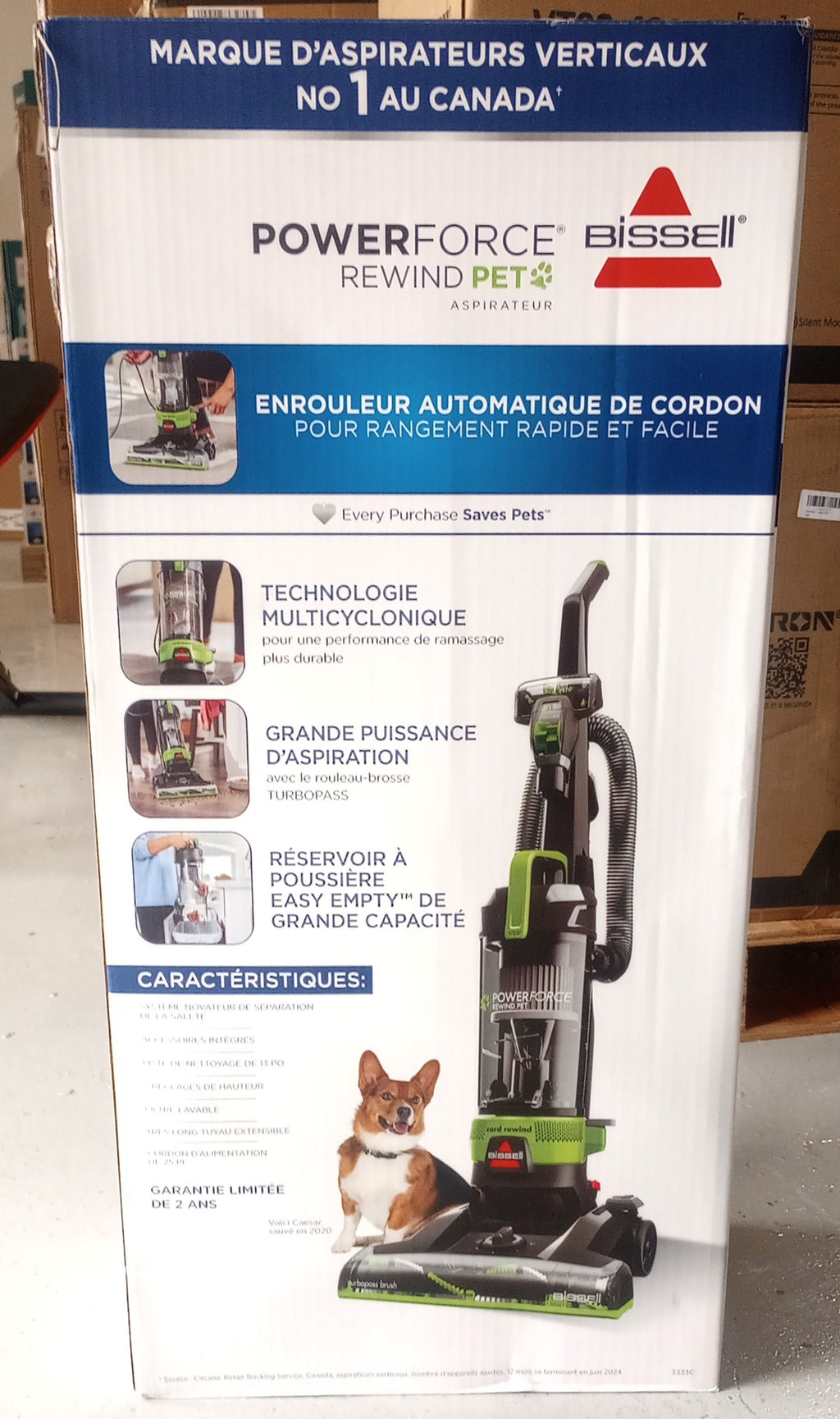 BISSELL PowerForce Rewind Pet Bagless Upright Vacuum, Powerful suction captures messes