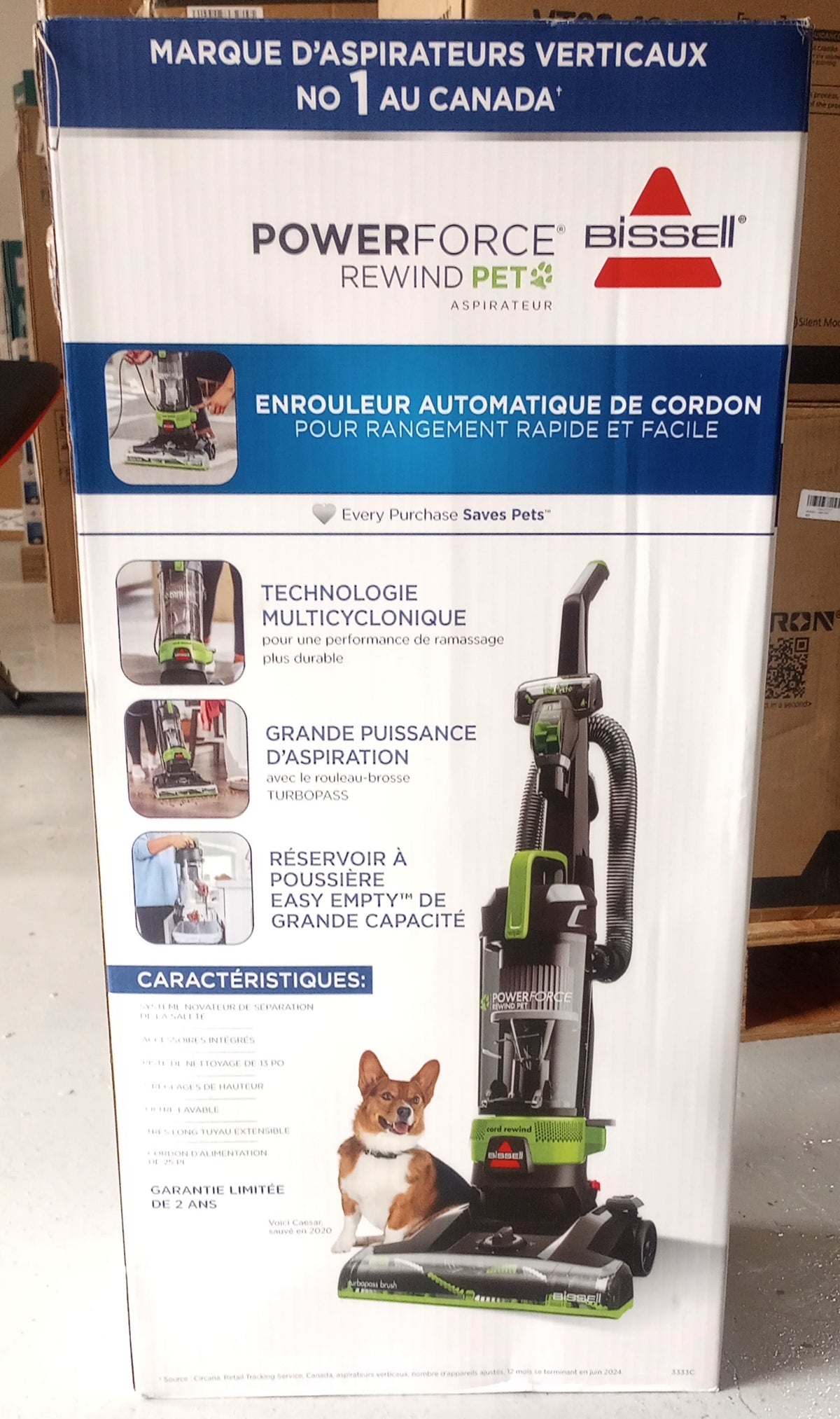 BISSELL PowerForce Rewind Pet Bagless Upright Vacuum, Powerful suction captures messes