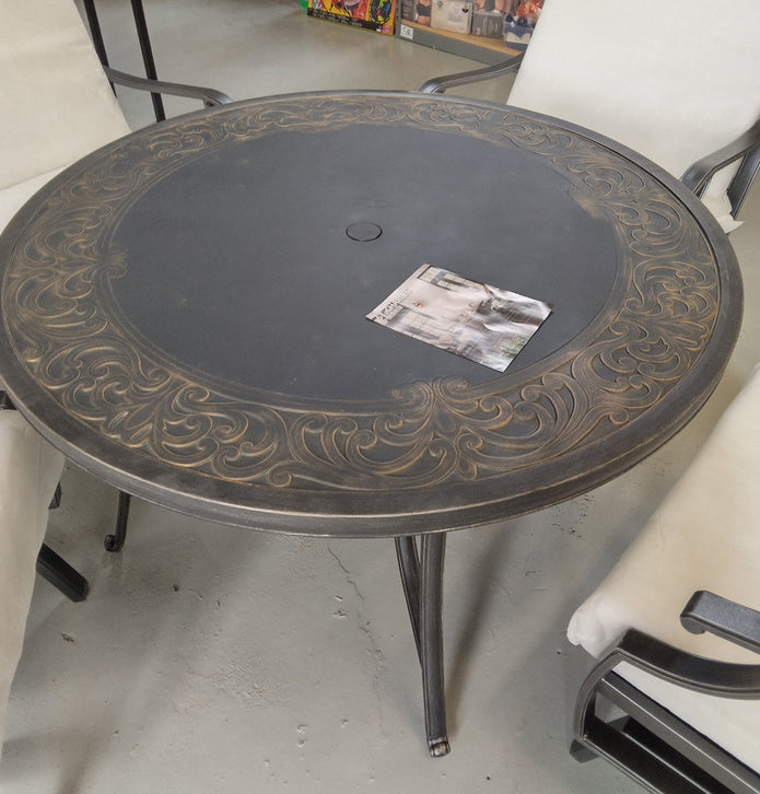 St. Charles 5-Piece Metal Outdoor Patio Fire Pit / Table Seating Set Performance Acrylic Mist Cushions