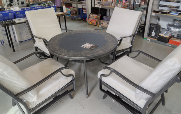 Highview Terrace 5-Piece Metal Outdoor Patio Fire Pit / Table Seating Set Performance Acrylic Mist Cushions