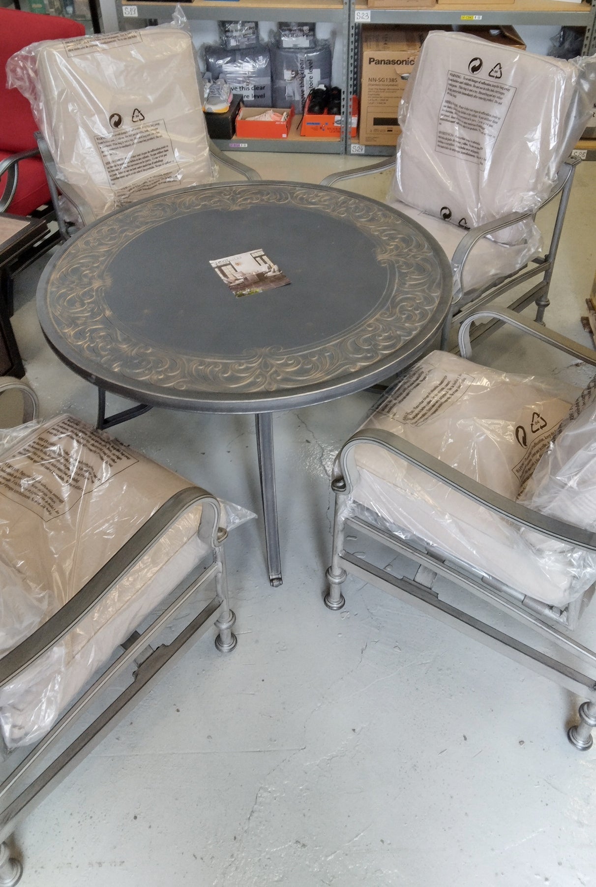 St. Charles 5-Piece Metal Outdoor Patio Fire Pit / Table Seating Set Performance Acrylic Mist Cushions