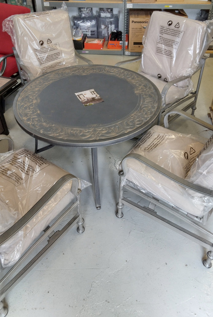 St. Charles 5-Piece Metal Outdoor Patio Fire Pit / Table Seating Set Performance Acrylic Mist Cushions