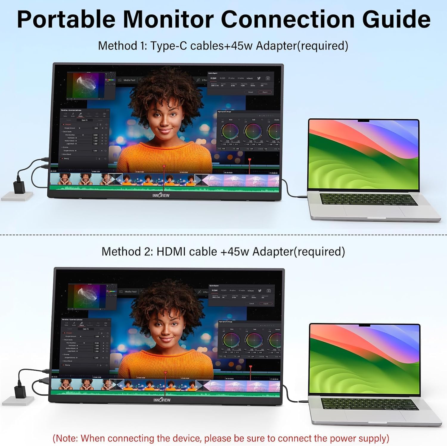 NEW IN OPEN BOX Innoview 23.8” 4K Large Portable Monitor, UHD (3840*2160) 100%sRGB IPS Speakers USB-C HDMI Work Home Second Monitor W/180°