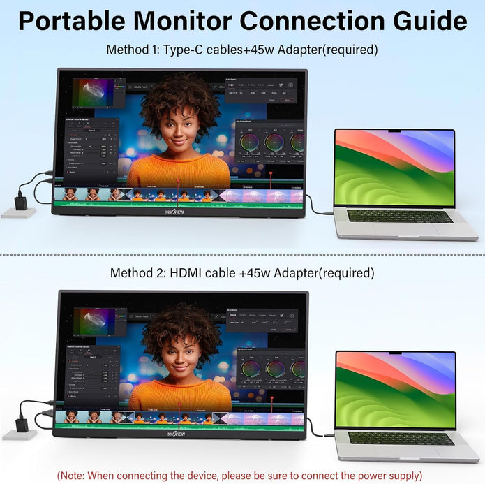 NEW IN OPEN BOX Innoview 23.8” 4K Large Portable Monitor, UHD (3840*2160) 100%sRGB IPS Speakers USB-C HDMI Work Home Second Monitor W/180°