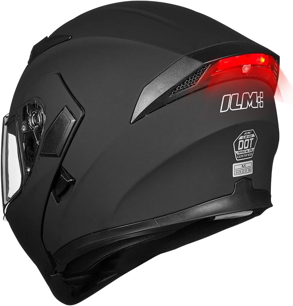 ILM Motorcycle Dual Visor Flip up Modular Full Face Helmet DOT LED Light Model 902L (M, Matte Black - LED)