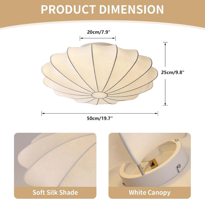 Japanese Silk Flush Mount Ceiling Light Mid Century Fabric Hanging Lantern Ceiling Light Modern White Overhead Light for Entrance Living Room Bedroom