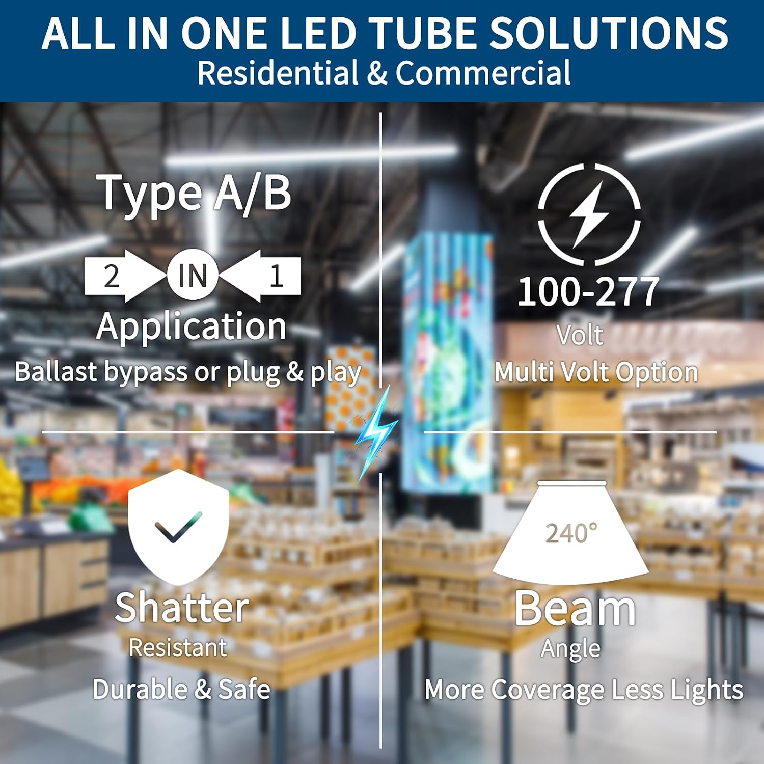 JESLED T8 LED Tube Lights 4FT, 14W 2450LM, Type A+B, 5000K Daylight White | Single or Double End Powered, Plug and Play or Ballast Bypass