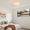 Japanese Silk Flush Mount Ceiling Light Mid Century Fabric Hanging Lantern Ceiling Light Modern White Overhead Light for Entrance Living Room Bedroom