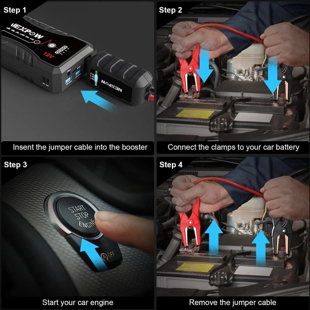 NEXPOW Car Jump Starter,Car Battery Jump Starter Pack 1500A Peak Q10S for Up to 7.0L Gas and 5.5L Diesel Engine12V Auto Battery Booster,Jumper Cables,Portable Lithium Jump Box with LED Light/USB QC3.0