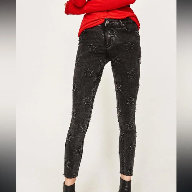 ZARA Size 6 Black Star Embellished Women Jeans
