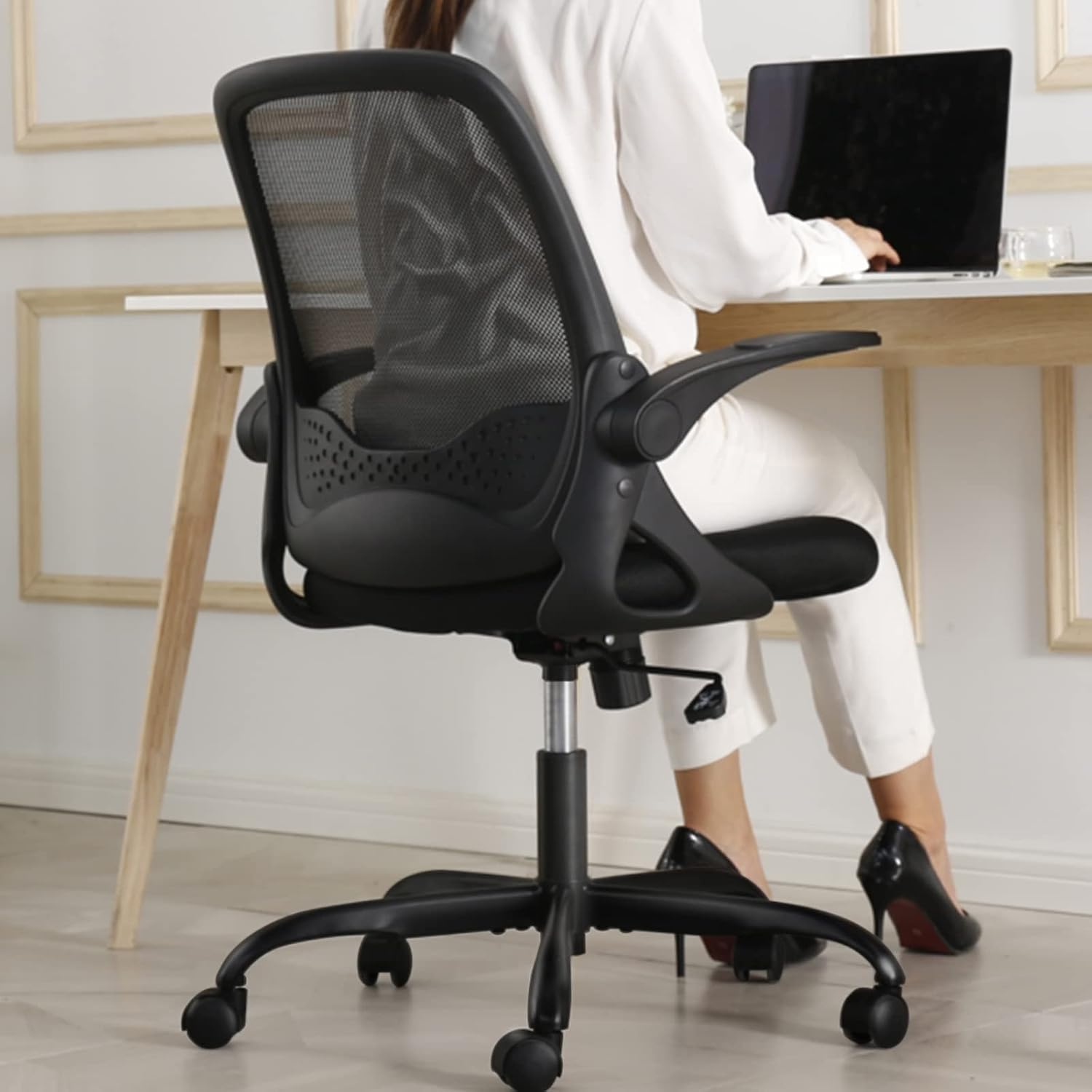 KERDOM Office Chair, Ergonomic Desk Chair, Breathable Mesh Computer Chair, Comfy Swivel Task Chair with Flip-up Armrests and Adjustable Height (KD933-C