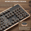 RK104 Typewriter Keyboard, Retro Mechanical, Wooden Grain Wired Full-Size Keyboard with Round Keycaps, N-Key Rollover, Green Linear Switches