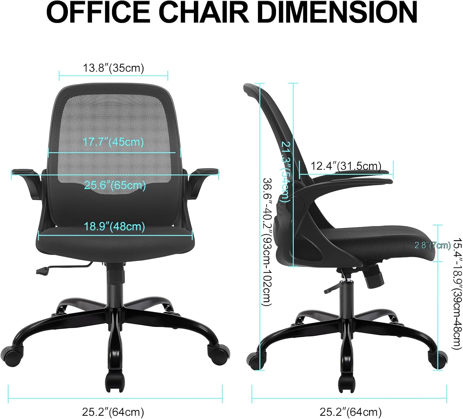 KERDOM Office Chair, Ergonomic Desk Chair, Breathable Mesh Computer Chair, Comfy Swivel Task Chair with Flip-up Armrests and Adjustable Height (KD933-C
