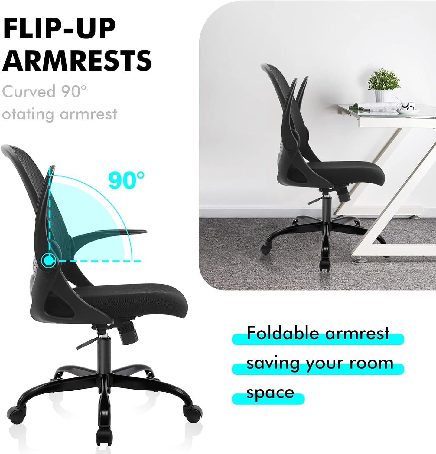 KERDOM Office Chair, Ergonomic Desk Chair, Breathable Mesh Computer Chair, Comfy Swivel Task Chair with Flip-up Armrests and Adjustable Height (KD933-C