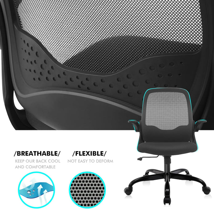 KERDOM Office Chair, Ergonomic Desk Chair, Breathable Mesh Computer Chair, Comfy Swivel Task Chair with Flip-up Armrests and Adjustable Height (KD933-C