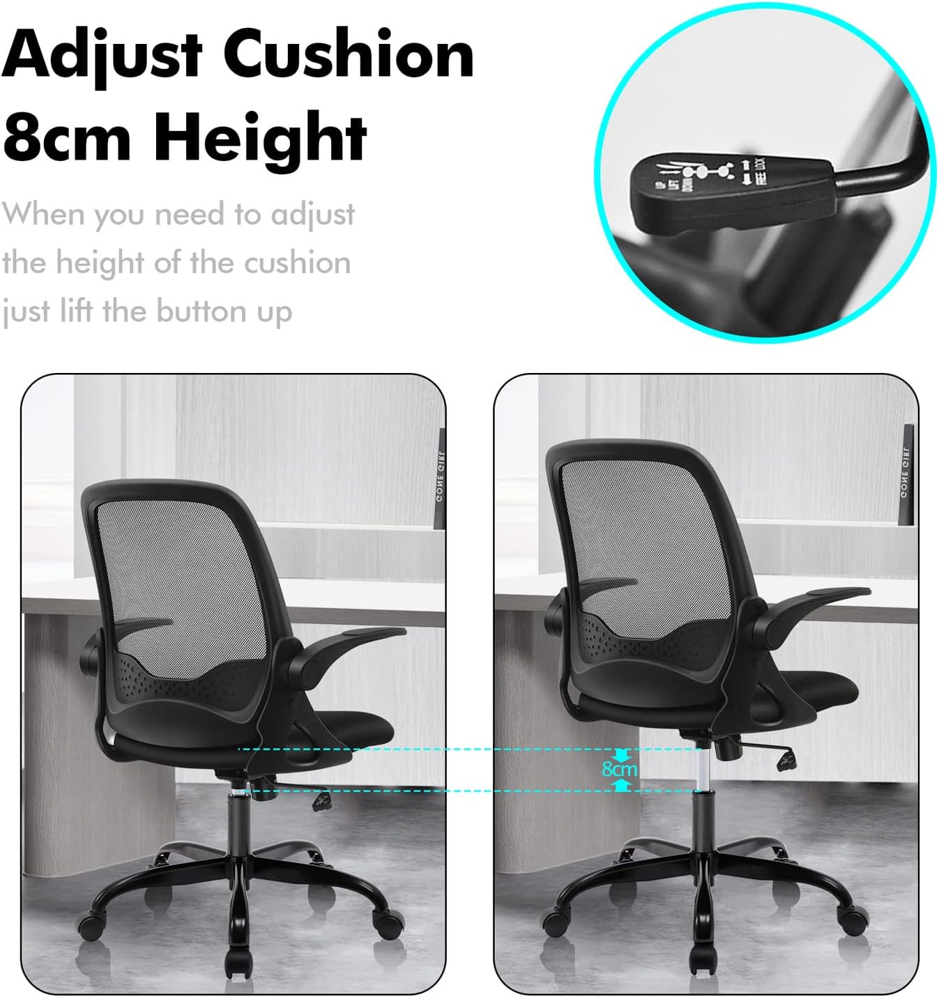 KERDOM Office Chair, Ergonomic Desk Chair, Breathable Mesh Computer Chair, Comfy Swivel Task Chair with Flip-up Armrests and Adjustable Height (KD933-C