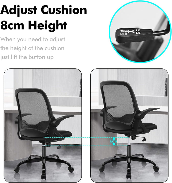 KERDOM Office Chair, Ergonomic Desk Chair, Breathable Mesh Computer Chair, Comfy Swivel Task Chair with Flip-up Armrests and Adjustable Height (KD933-C