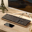 RK104 Typewriter Keyboard, Retro Mechanical, Wooden Grain Wired Full-Size Keyboard with Round Keycaps, N-Key Rollover, Green Linear Switches