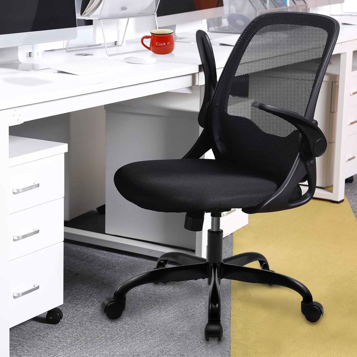 KERDOM Office Chair, Ergonomic Desk Chair, Breathable Mesh Computer Chair, Comfy Swivel Task Chair with Flip-up Armrests and Adjustable Height (KD933-C