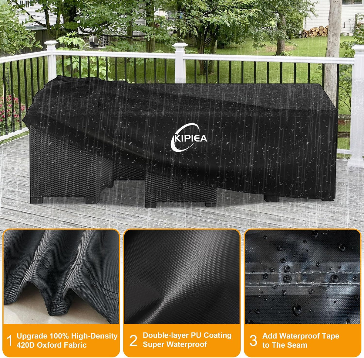 Kipiea Patio Furniture Covers Waterproof Winter, 420D Outdoor Furniture Set Covers, Heavy-Duty Patio Table Covers, No Tears Anti UV No Fading (98