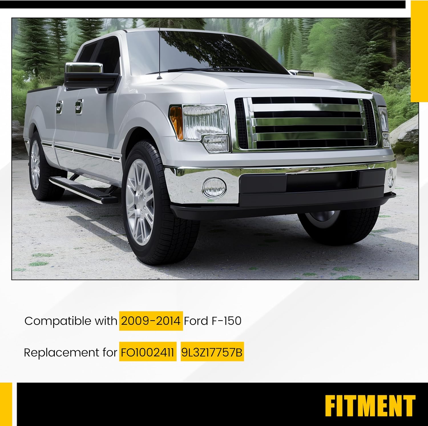 Front Bumper Face Bar Compatible with 2009-2014 Ford F150 F-150 W/O Fog Light Holes Replacement for FO1002411 9L3Z17757B Chrome Steel Silvery 3Pcs