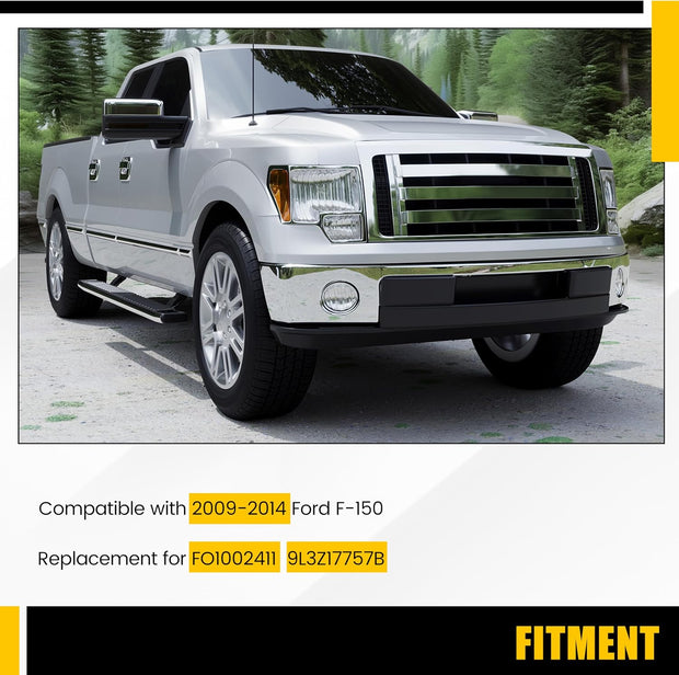 Front Bumper Face Bar Compatible with 2009-2014 Ford F150 F-150 W/O Fog Light Holes Replacement for FO1002411 9L3Z17757B Chrome Steel Silvery 3Pcs