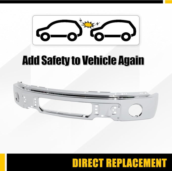 Front Bumper Face Bar Compatible with 2009-2014 Ford F150 F-150 W/O Fog Light Holes Replacement for FO1002411 9L3Z17757B Chrome Steel Silvery 3Pcs