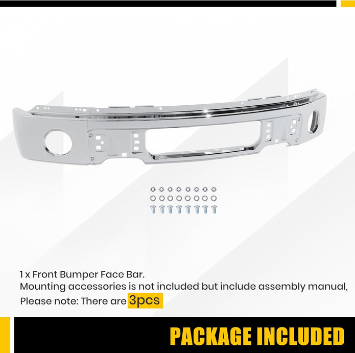 Front Bumper Face Bar Compatible with 2009-2014 Ford F150 F-150 W/O Fog Light Holes Replacement for FO1002411 9L3Z17757B Chrome Steel Silvery 3Pcs