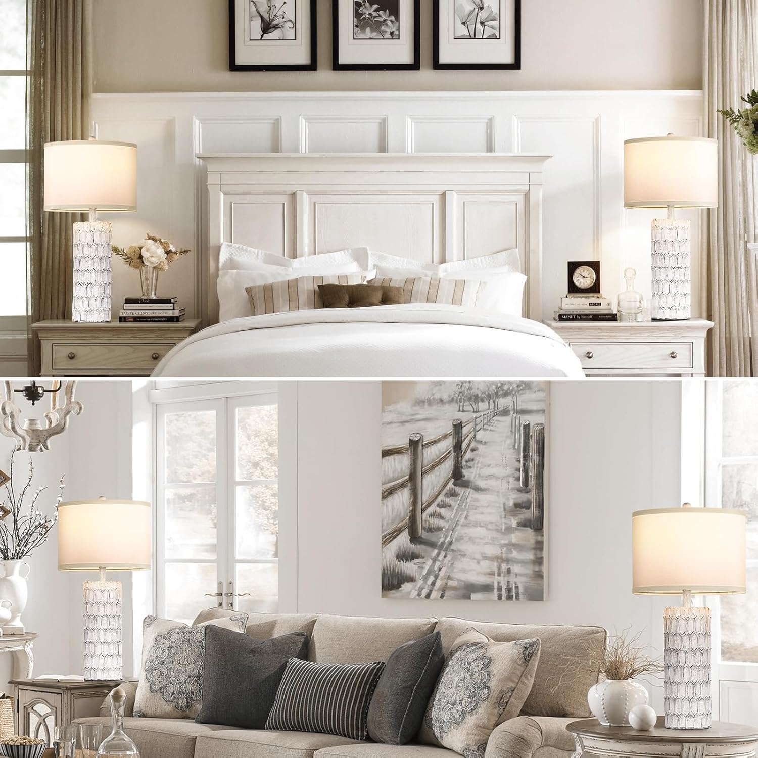 Set of 2 Modern Farmhouse Table Lamps for Bedrooms Living Room, 26