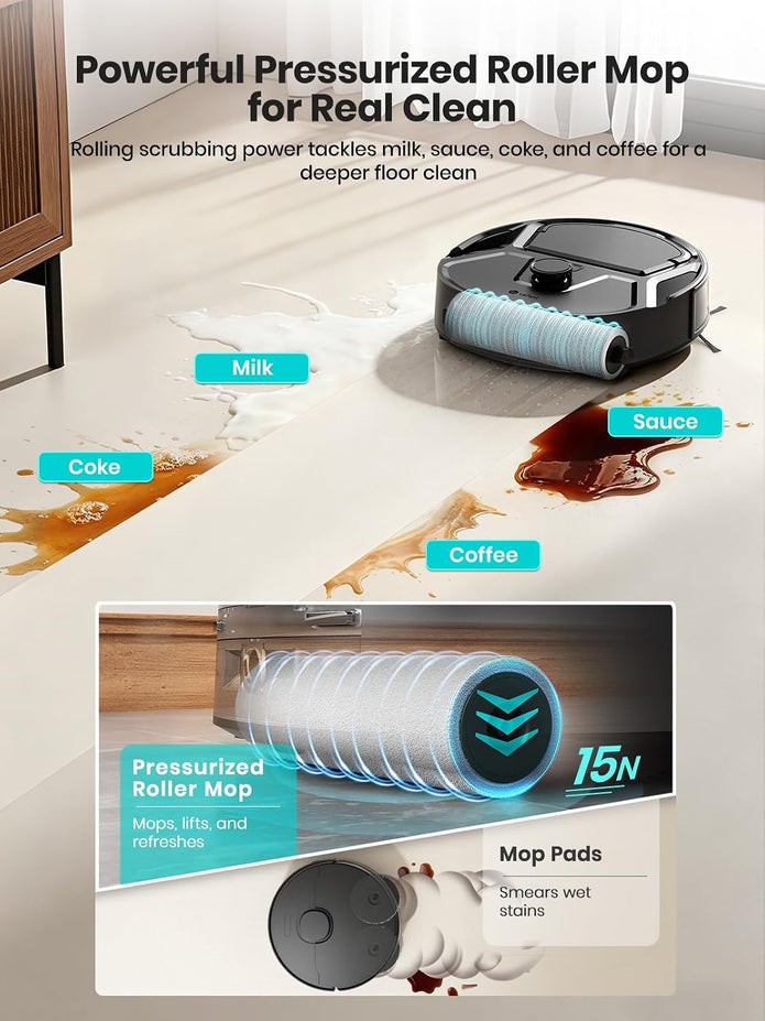 Lefant M210 PRO Omni Robot Vacuum and Mop, 20000Pa Suction, Self-Cleaning & Auto Drying Roller Mop, LiDAR Navigation, Ideal for Pet Hair, Slim, 5G WiFi