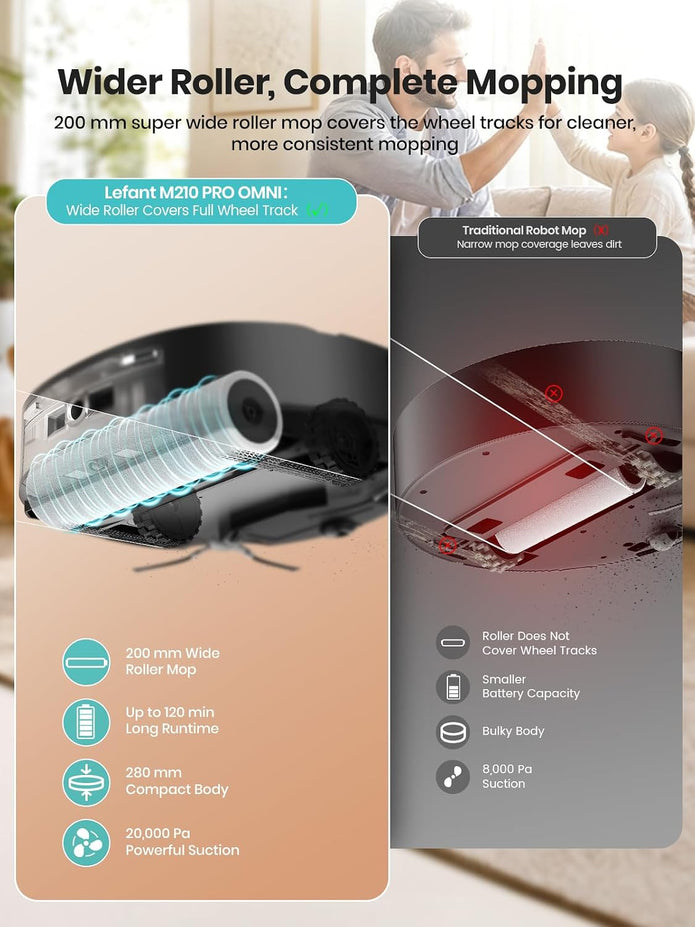 Lefant M210 PRO Omni Robot Vacuum and Mop, 20000Pa Suction, Self-Cleaning & Auto Drying Roller Mop, LiDAR Navigation, Ideal for Pet Hair, Slim, 5G WiFi