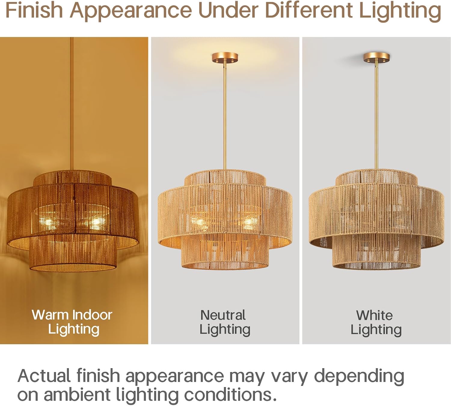 24'' Boho Rattan Chandelier, 4-Light Hand-Woven Wicker Pendant Lamp, Rustic Modern Ceiling Light Fixture