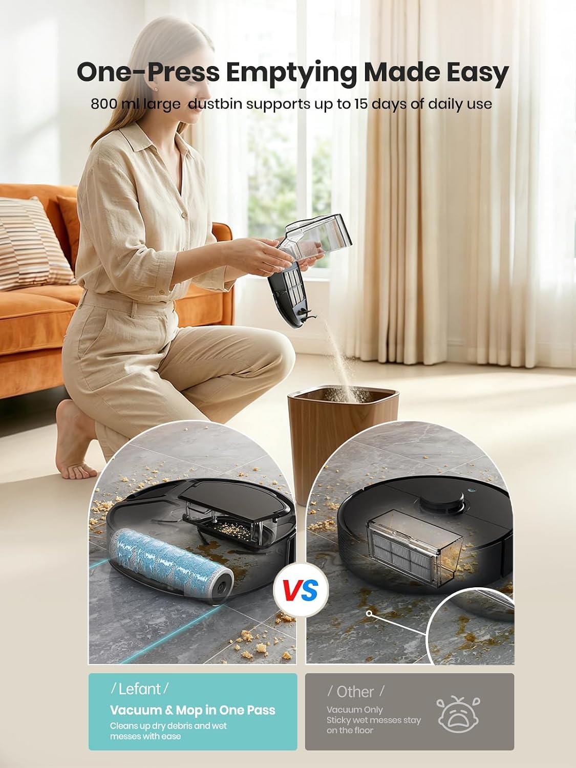 Lefant M210 PRO Omni Robot Vacuum and Mop, 20000Pa Suction, Self-Cleaning & Auto Drying Roller Mop, LiDAR Navigation, Ideal for Pet Hair, Slim, 5G WiFi