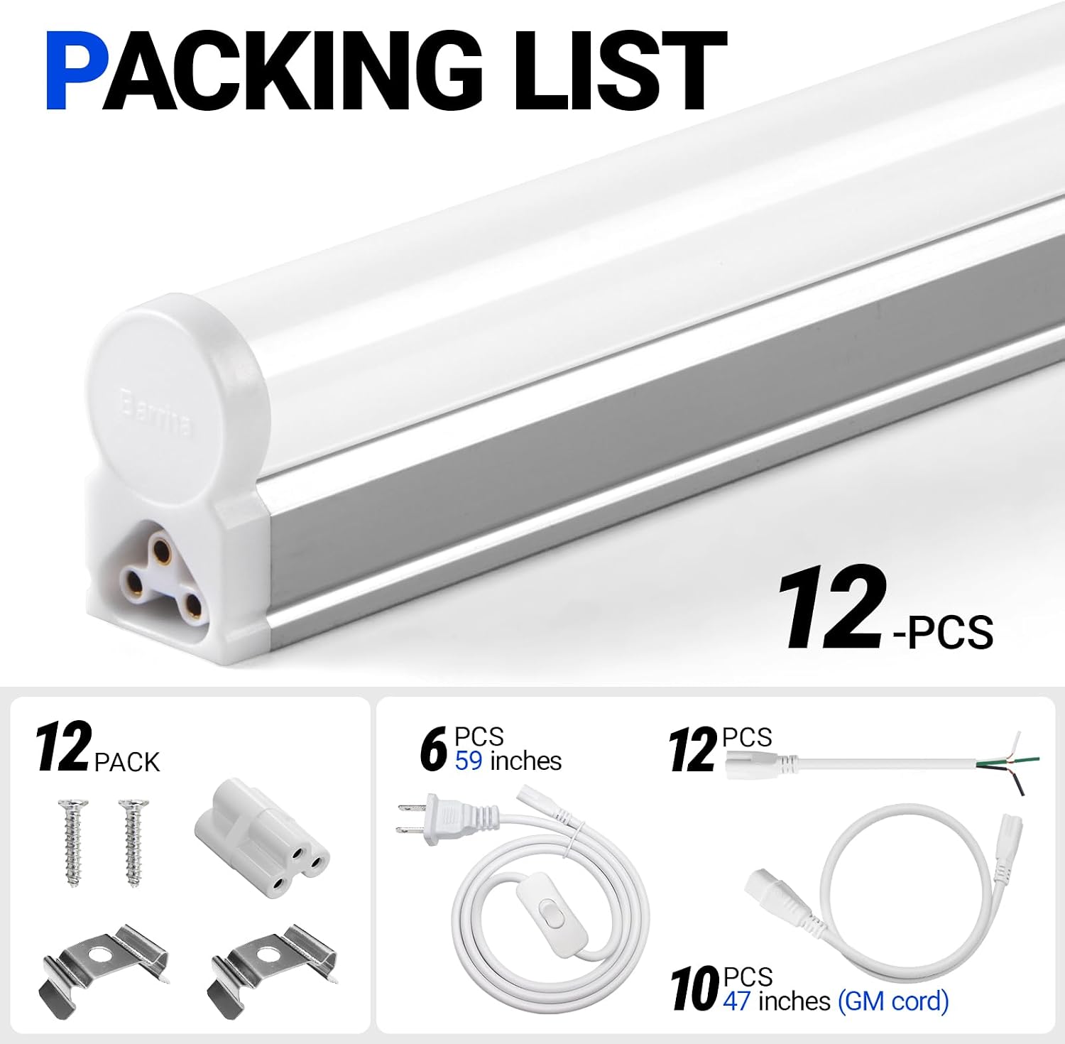 NEW IN OPEN BOX (12 Pack) Barrina T5 LED Shop Light, 4FT, 2200lm, 6500K, 20W, Linkable | Super Bright White Utility Garage Light