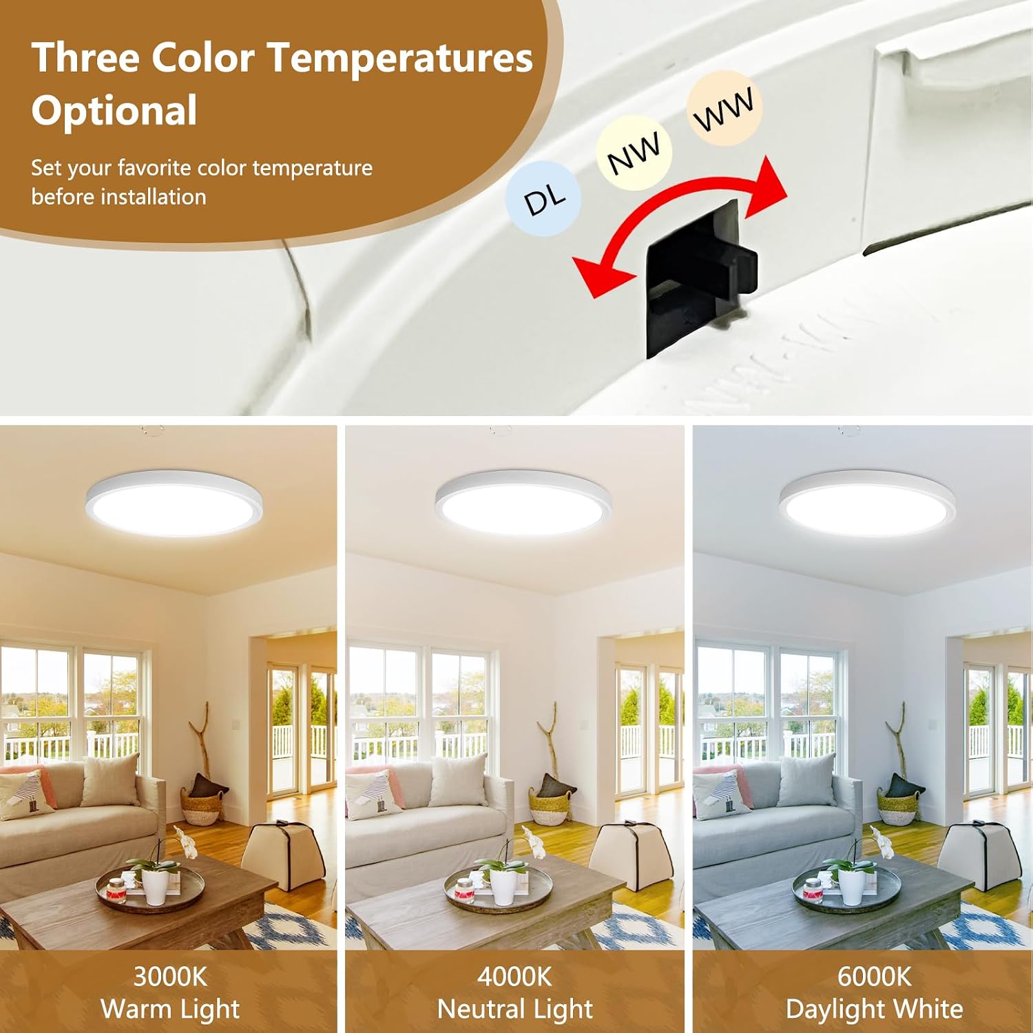 20 Inch Large LED Flush Mount Ceiling Light, 40W,4350LM, 3000K/4000K/6000K CCT Selectable,0.98inch Super Slim Low Profile Round Flat Panel Light