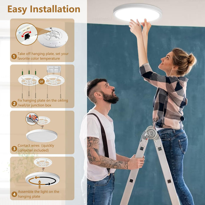 20 Inch Large LED Flush Mount Ceiling Light, 40W,4350LM, 3000K/4000K/6000K CCT Selectable,0.98inch Super Slim Low Profile Round Flat Panel Light