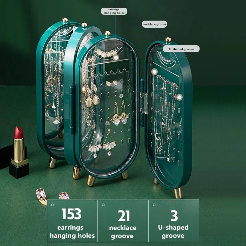 Earring Organizer Stand，4-Layer Small Foldable Dustproof Jewelry Holder with 153 Holes For Women Earrings, Earring Backs, Necklaces, Display Jewelry Organizer