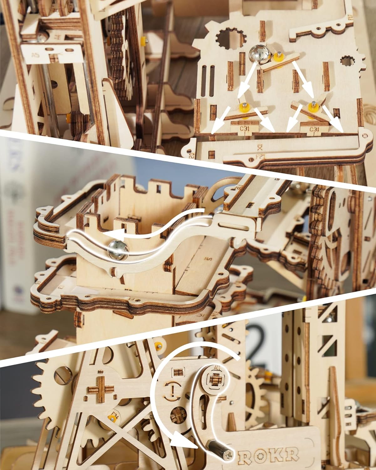 ROKR 3D Assembly Wooden Puzzle Brain Teaser Game Mechanical Gears Set LG504