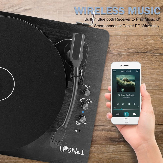 Bluetooth Record Player Vinyl Turntables with Built-in Speakers