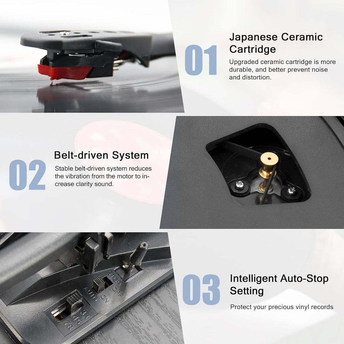 Bluetooth Record Player Vinyl Turntables with Built-in Speakers